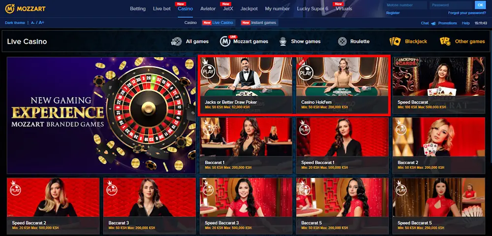 MozzartBet Casino Poker Games Screenshot